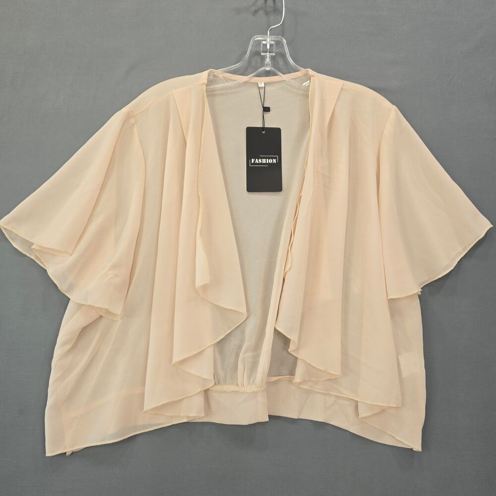 Fashion Tan Shirt Preppy Cardigan Sheer Open Short Flutter Sleeves NEW Women 2XL